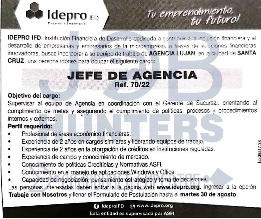 JEFE DE AGENCIA Trabajando Bolivia